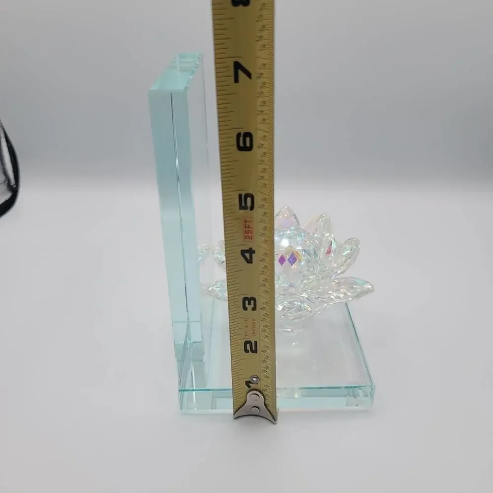 Lotus Statuette Bookend Clear Glass Bright Shiny Flower